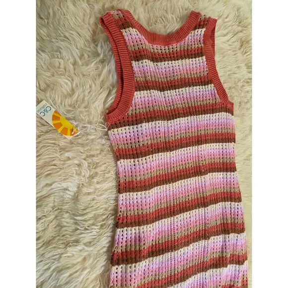 C & C California Neapolitan Crocheted Striped Pastel lined beach cover dress - Picture 9 of 9